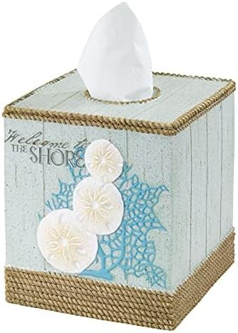 Avanti Linens - Tissue Box Cover Guest Bathroom Essentials Beach Inspired Home Decor (Beachcomber Collection)