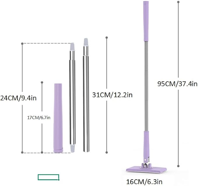 Cleaning mop Adjustable Cloth Clip Automatic Hand wash Free Purple Color Suitable for Carpets Floors Glass Tiles Suitable for Most mop Types 2PCS (Purple 37.4in)