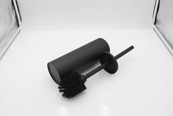 Stainless Steel Toilet Brush with Holder Set with Extra Long Handle Durable Bristles Toilet Bowl Brush and Covered Holder for Bathroom Storage (Black - Standing)