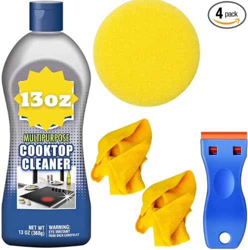 Bar-Keeper's-Friend Multi-Surface Cooktop Cleaning Kit – 13 oz Cream Cleaner with Non-Scratch Scrub Pad Washable Yellow Microfiber Cloth &amp Cleaning Scraper
