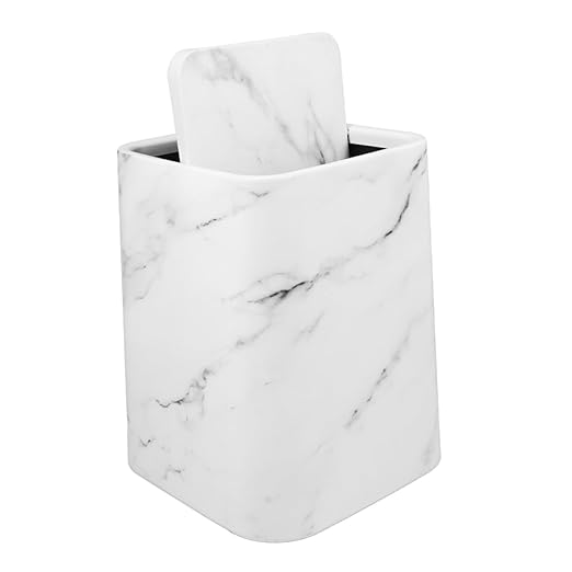 Veemoon Marble Wastebasket with Lid Bin for Bathroom Kitchen and Office Versatile Design Adequate Capacity for Home and Hotel Use