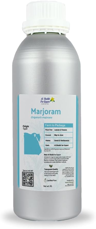 Marjoram Essential Oil - Direct from Al Sheikh for Export Egypt - Steam Distilled - Aceite de Mejorana for Aromatherapy Massage Diffuser DIY Candle and Soap Making - 2lbs