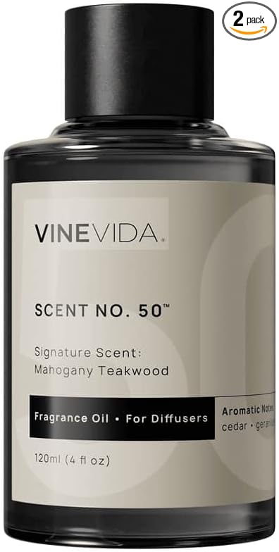 VINEVIDA Mahogany Teakwood Fragrance Oil for Cold Air Diffusers - 4 Fl Oz - Essential Oils for Diffuser Oil Refill &amp Air Freshener Room Spray (Pack of 2)