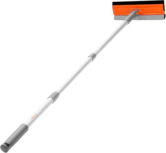 Eazer 46'' Professional Window Cleaner Tool 2-in-1 Rotatable Squeegee for Window Cleaning Kit Window Washing Equipment Kit with Threaded Extension Pole(20''-46'') for Shower/Windshield.