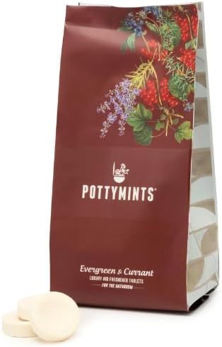Potty Mints Dissolvable Air Freshener Toilet Tablets | Evergreen + Currant | Long-Lasting Non-Toxic | Made in The USA | Discreet Packaging Septic Safe | Travel Friendly (20 Bag)