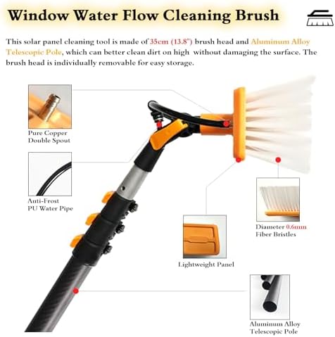 Glass Cleaning Brush Home Water Fed Telescopic Pole Kit Solar Panel Brush Rotating for Photovoltaic Panel30ft Telescopic Water Fed Window Cleaning Kit – Aluminum Pole &amp Brush for Solar Pane
