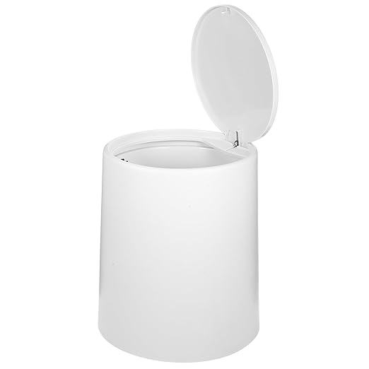 Lurrose Modern Push-Button Trash Can with Lid for Home Bathroom Bedroom Medium Garbage Bin Wastebasket for Multi-use Recycling Space-Saving Contemporary Container