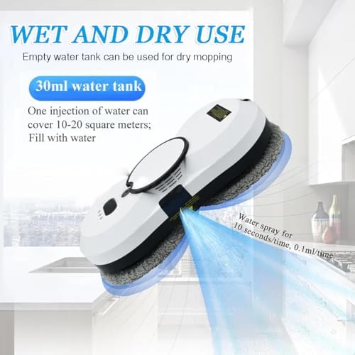 Smart Window Cleaner Robot with Remote Control | 20-Minute Power Failure Protection | Automatic Glass Cleaning with Water Spray | Smart Home Device | Route Planning &amp Frame Detection (White)