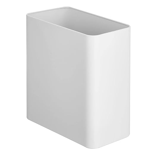 mDesign Stainless Steel Slim Rectangular Modern Metal 2.6 Gallon Trash Can Wastebasket White