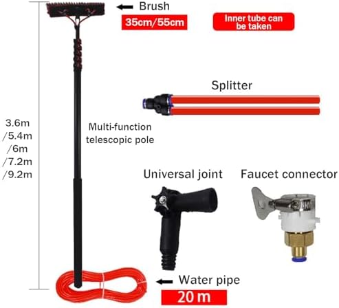Glass Cleaning Brush Home Water Fed Telescopic Pole Kit Solar Panel Brush Rotating for Photovoltaic PanelTelescopic Solar Panel Cleaning Brush with Water Fed Pole 9.2m/30.2ft Extension Pole