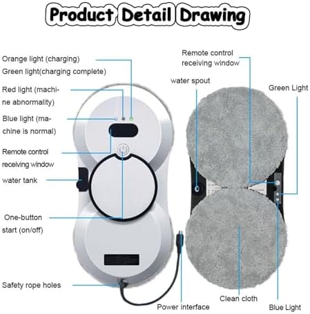 Smart Window Cleaning Robot 5600Pa Suction Dual Cross Water Spray App Control Automatic Glass Cleaner for Home &amp Office (White)