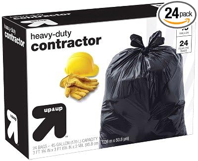 Heavy-Duty Contractor Flap-Tie Trash Bags - 45 Gallon - 24ct - up &amp up153 Black