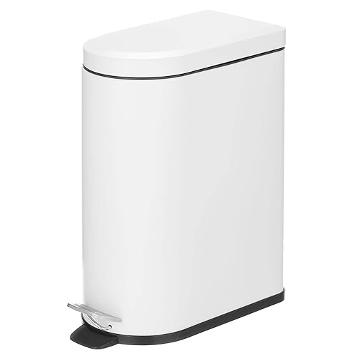 mDesign 10 Liter/2.6 Gallon Stainless Steel Metal Step Trash Can Garbage Bin for Bathroom Bedroom Home Office - D-Shape Trashcan with Foot Pedal/Lid Removable Liner Bucket with Handles White
