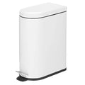 mDesign 10 Liter/2.6 Gallon Stainless Steel Metal Step Trash Can Garbage Bin for Bathroom Bedroom Home Office - D-Shape Trashcan with Foot Pedal/Lid Removable Liner Bucket with Handles White