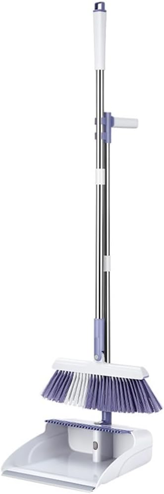 White and Folding Standing Broom Dustpan Set for Home Use with Hanging Teeth Sweeping Rotating