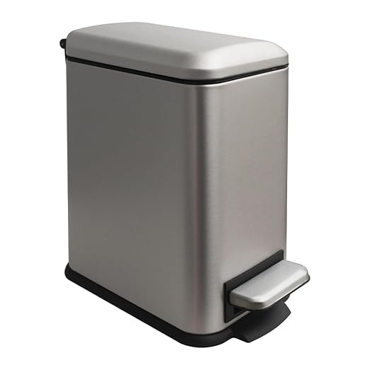 5 Liter / 1.3 Gallon Trash Can with Removable Liner Soft Close lid &amp Step Pedal Stainless Steel Trash Bin for BathroomBedroomHome OfficeGrey