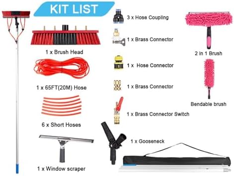 Glass Cleaning Brush Home Water Fed Telescopic Pole Kit Solar Panel Brush Rotating for Photovoltaic PanelTelescopic Window Cleaner Kit - 9M Extension Pole with Water Fed Brush Head for Sola