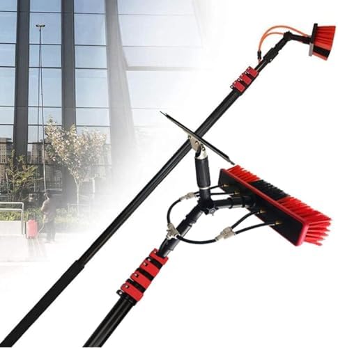 Water Fed Pole Kit 3.6-12m Window Cleaning Brush Outdoor Glass Solar Panel Cleaning Extendable Telescopic Pole Water Fed Brush Spray Washer with Squeegee &amp Telescopic Bru