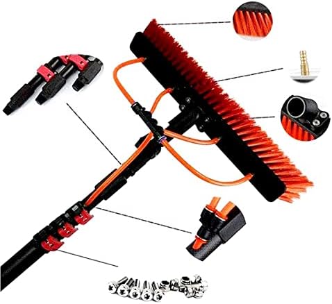 Telescopic Pole Kit Cleaning BrushWater Fed Pole Kit Solar Photovoltaic Panel Car Trucks 20m/65.6ft Hose Rotating Cleaning Brush Adjustable Window Glass Cleaning Pole 2 Water Pores10.8m/36