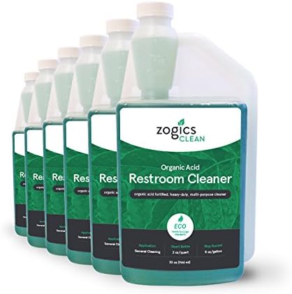 Zogics Organic Acid Restroom Cleaner Case of 6-32 oz Bottles - Each Bottle Makes up to 16 Quarts - Meets ECOLOGO Standards