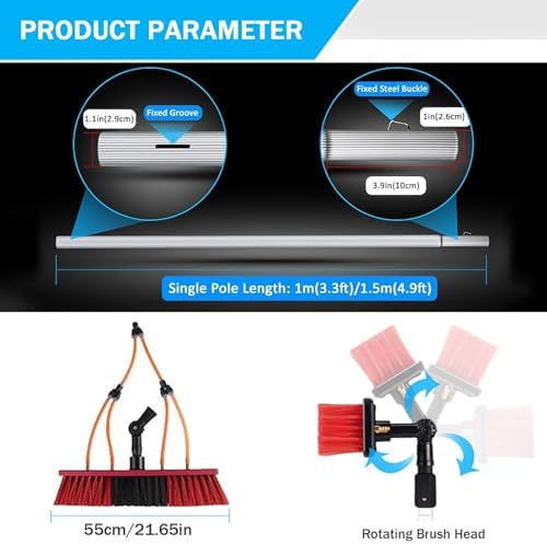 Glass Cleaning Brush Home Water Fed Telescopic Pole Kit Solar Panel Brush Rotating for Photovoltaic PanelAdjustable Water Fed Pole Cleaning Kit for Photovoltaic and Solar Panels 50cm Water