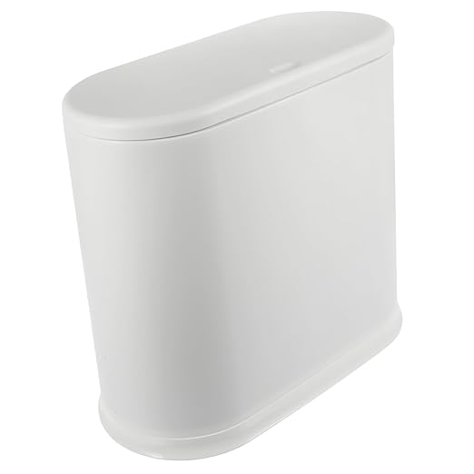 Compact Trash Can with Lid Small Space Saving Garbage Bin for Bathroom Bedroom Office White PP Wastebasket for Household Use