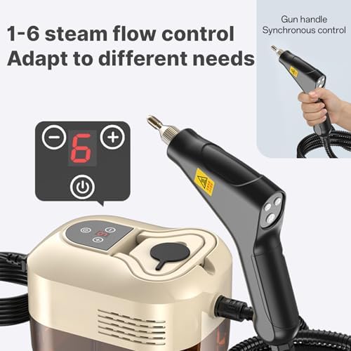 Irishom Handheld Multi-surface Steam Cleaner with 6pcs Accessories Touch Screen 6 Levels Adjustable 105℃/221℉ Deep Cleaning Steamer with Portable Handle 1200ml/40.5oz Water Tank