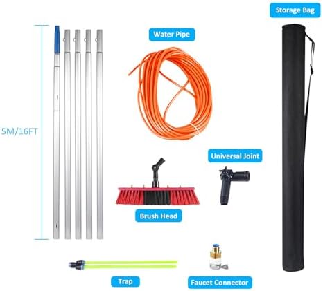 Glass Cleaning Brush Home Water Fed Telescopic Pole Kit Solar Panel Brush Rotating for Photovoltaic PanelSolar Panel Cleaning Brush and Pole 5-12m Water Fed Pole Kit 30/50cm Water Brush
