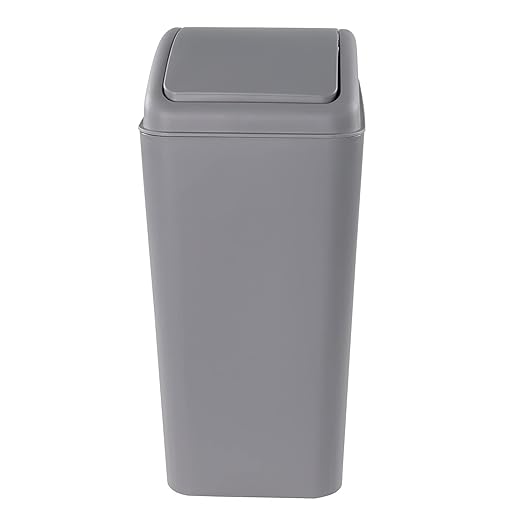 Plastic Trash Bin with Swing Lid 16 L Small Garbage Bins Grey