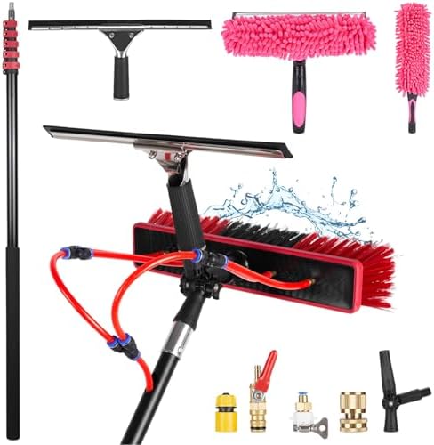Glass Cleaning Brush Home Water Fed Telescopic Pole Kit Solar Panel Brush Rotating for Photovoltaic PanelWashing Kit: Water-fed Brush3.6-10.8 m Telescoping Pole Cobweb Duster and Squeegee