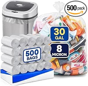Plexon 20-30 Gallon Trash Bags Clear High-Density Garbage Bags (30 x 37) 8 Micron Heavy Duty 500 Count