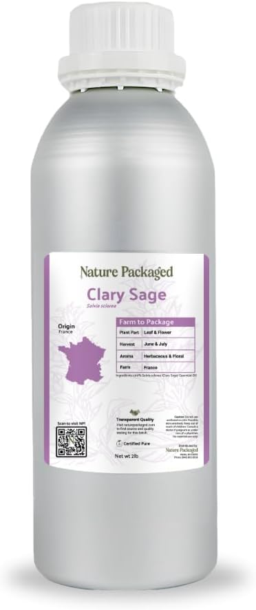 Clary Sage Essential Oil - Direct from France - Steam Distilled - Aceite de Salvia Esclarea for Aromatherapy Massage Diffuser DIY Candle and Soap Making - 2lbs