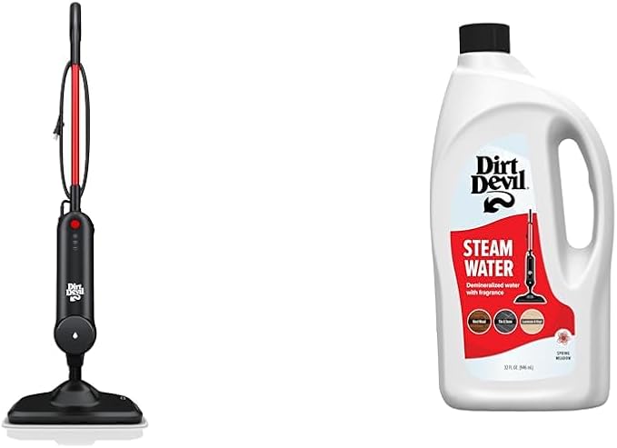 Dirt Devil Steam Mop Cleaner For Sealed Hard Floors WD20000 Black + 32 oz Steam Water For Sealed Hard Surfaces Demineralized Scented Water AD31401
