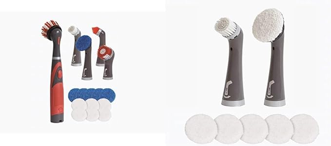 Rubbermaid Reveal Cordless Battery Power Scrubber Home Kit 18 Pieces Red &amp Cleaning Power Electric Scrub Brush Microfiber Refill Kit 8 Pieces Red/Gray