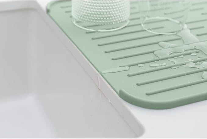Brabantia Sinkside Silicone Dish Pot Drying Mat (Jade Green) Soft Non-Slip Kitchen Counter Sink Top Drainer for Dishwashing