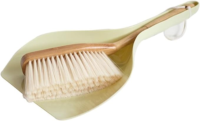 VALGRE Precipitator Handheld Comfort Grip Dustpan and Brush Set Dust Pan and Hand Broom for Home RV Pet Lovers Cleaning Tools Long Wood Handle dust Catcher(Green)