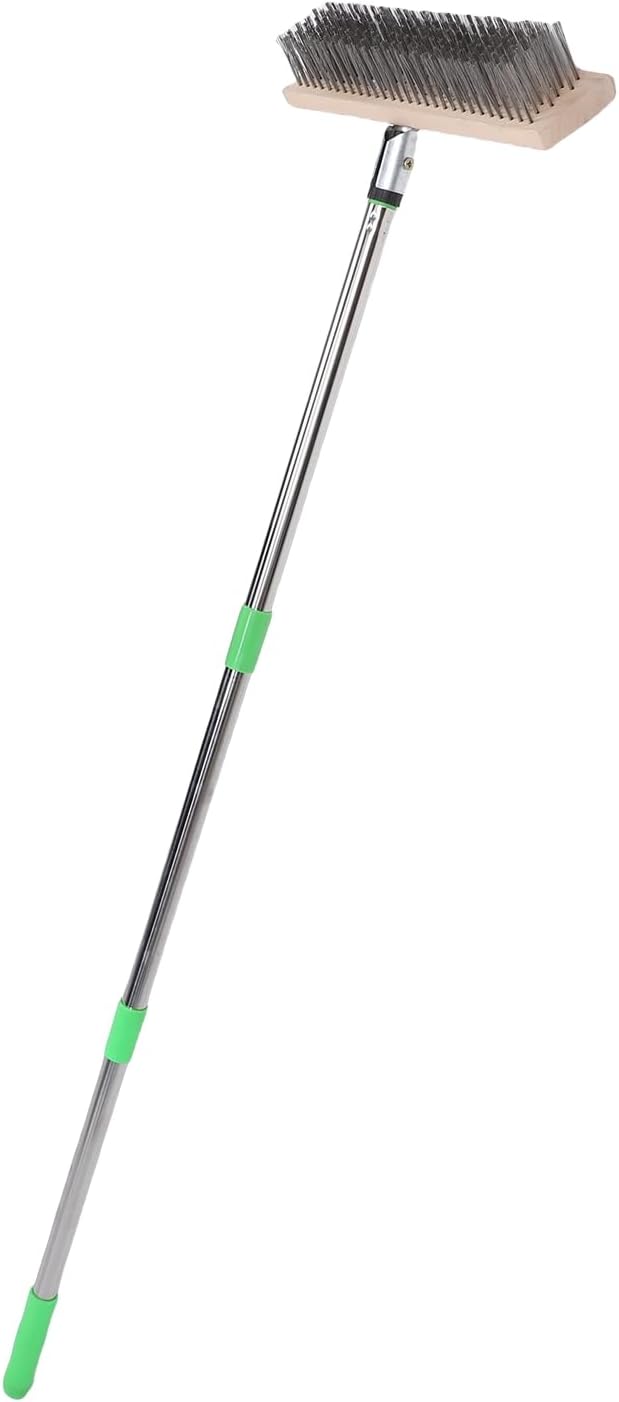 Focket Wire Scrub Brush Stainless Steel Floor Scrubber Brush with Dense Steel Hair Adjustable Handle 80-120cm Grout Cleaner with 3 Detachable Rods for Concrete Deck Patio Garage