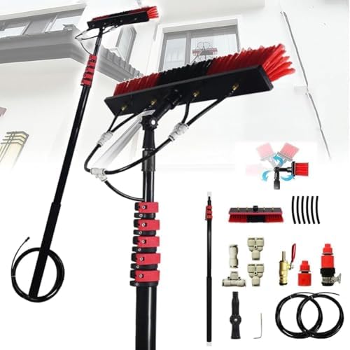 Glass Cleaning Brush Household Water Supply Telescopic Pole Kit Solar Panel Rotating Brush Solar Photovoltaic Panels10.8m Extendable Window Cleaning Pole with 180° Rotating Brush