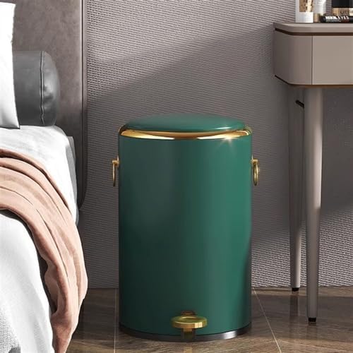 Trash Cans Wastebasket Round Stainless Steel Trash Can with Lid Soft-Close Pedal Trash Can with Side Handle Removable Liner for Living Room Bedroom Bathroom