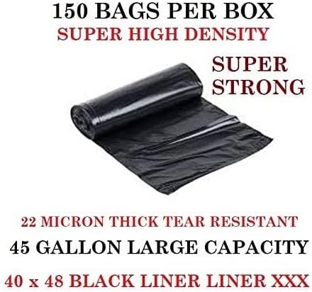 Trash Bags Black 40-45 Gallon 40 x 48 - (150 Count) High Density Rolls Black 22 Microns (Heavy Duty Trash Liners) | Black Multi-Use Garbage Bags | Bulk Package | Made in USA | $ Savings $