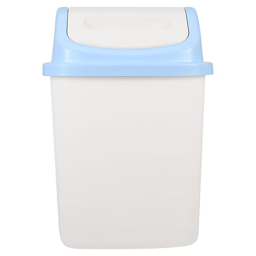 Bathroom Trash Can with Lid 12L Small Square Flip-Top Waste Bin for Kitchen Home Office White and Blue Plastic Garbage Can for Bathroom Wastebasket