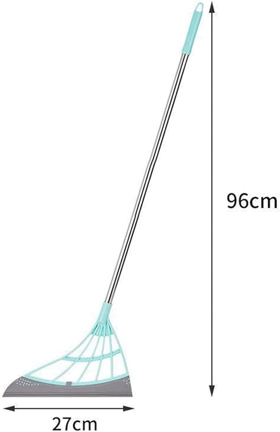 Brooms Rubber Broom Hand Push Broom Floor and Window Wiper Scraper Detachable Long Handle Quick Dry Dirt Hair Remover Accessories(Blue)