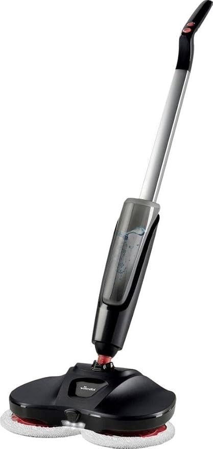Vileda Looper Electric Spray Mop for Effortless Cleaning in Corners and Under Furniture Spray Function to Regulate Water Amount 35 Minutes of Battery Life Black