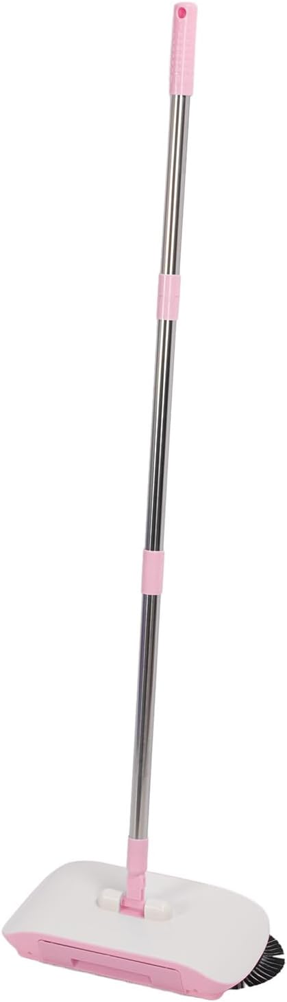 Hand Push Floor Sweeper 2 in 1 Vacuum Cleaner Household Sweeper Mopping Machine 180 Degree Rotating Electric Floor Mops for Wooden Marble Tile (Pink)