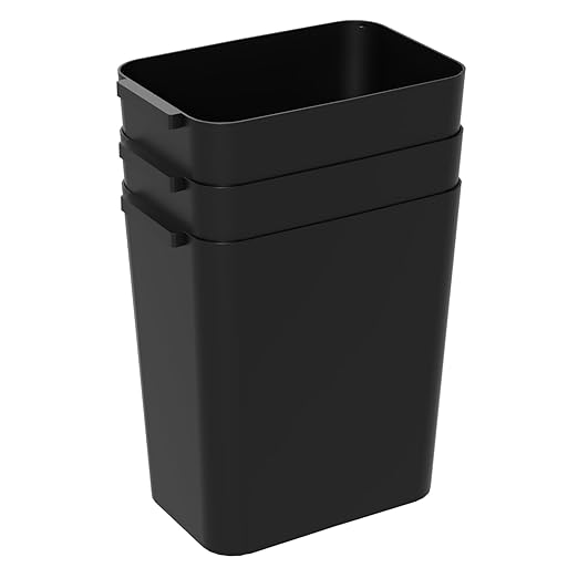 4.5 Gallon Slim Plastic Wastebasket 3 Pack Rectangular Small Trash Can Wastebasket for Office Bathroom Kitchen Black