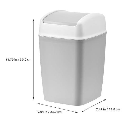 KESYOO Swing Top Trash Can with Lid Plastic Bathroom Garbage Can Gray-White Square Multi-Use Wastebasket for Kitchen Living Room Office and Bedroom Use