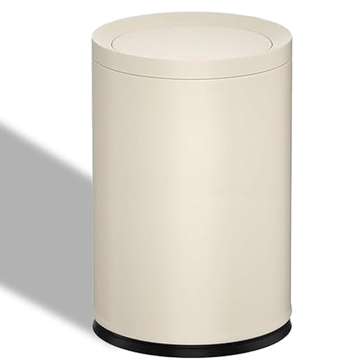 2.3 Gallon/9L White Round Trash Can with Swing Lid Metal Garbage CanModernElegant Waste Basketfor Bathroom BedroomLiving RoomOfficeRVHome(9L-White)