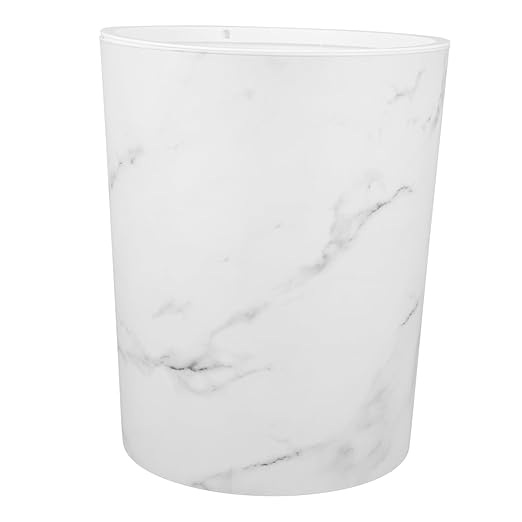 Healifty Marble Pattern Wastebasket Large Round Plastic Trash Can for Bathroom Kitchen and Office Stylish Garbage Bin with Open Top Design