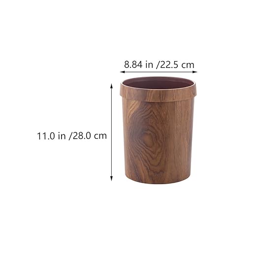 Lurrose Retro Trash Can 10L Imitation Wood Grain Wastebasket with Press Ring Vintage Kitchen Bathroom Garbage Bin for Living Room and Toilet Use