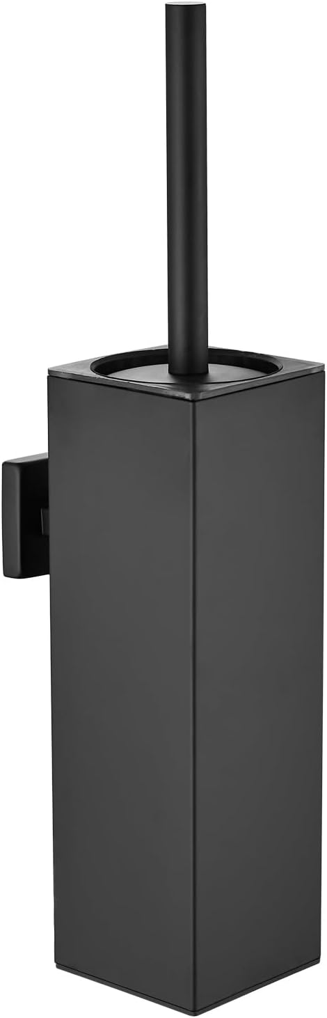 Wall-Mounted Toilet Brush and Holder Set with Cleaning Brush Head Splash Guard and Drip Tray - Black
